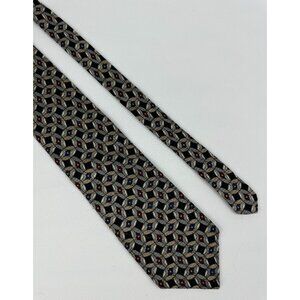 J.T. Beckett All Silk Geometric Pattern Neck Tie Made In USA Black Tan